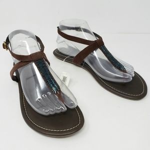 GAP Brown Leather Sandals Braded T Straps Womens